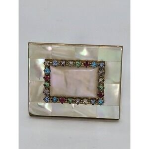 Elgin American Beauty Vintage Mother of‎ Pearl Rhinestones Powder Compact Case